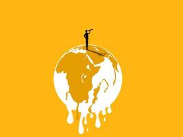 Looking at the problem of global warming. Businessman holding binoculars looking at the melting world vector