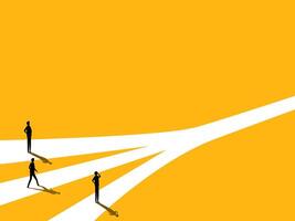 Different businessman walk the same path for opportunities vector