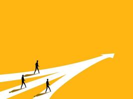 Same goal. Different businessmen walk the same path for opportunities vector