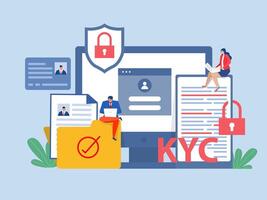 KYC or know your customer with business verifying the identity of its clients Personal data security, password protection, Internet security, or information privacy illustrator vector