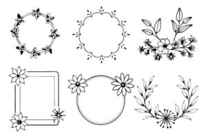 Set of floral frames and leaves illustration vector