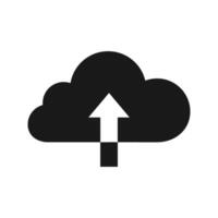 Upload arrow symbol on a black cloud glyph icon. Internet file uploading app button sign user interface illustration vector