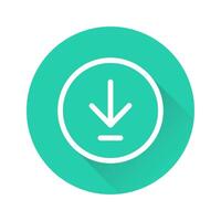 Download circle shadow icon on round green button. White downloading uploading web symbol illustration vector