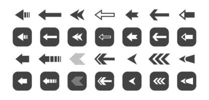 Arrow pointer cursor square icon collection. Set of white arrows on black button for UI design. Web user interface element illustration vector