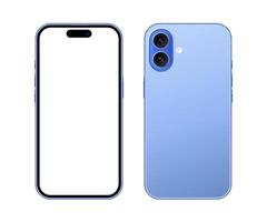 Modern mobile phone device front back mockup template. Blue color smartphone with blank display for product advertisement, presentation and user interface design illustration vector