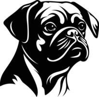 A black and white pug dog head on a white background vector