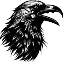 A black and white image of a raven head vector