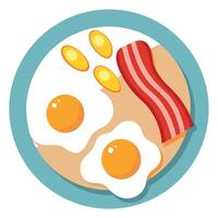 Fried eggs and bacon breakfast isolated on white background. Top view vector