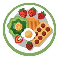 Delicious Breakfast Platter With Waffles. Bacon. Strawberries. and Eggs vector