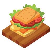 Blt sandwich with toasted whole grain bread. fresh lettuce. bacon. and tomato laying on a rustic bre vector