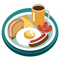 Breakfast. Fried eggs. bacon. bread. bean soup arranged on a plate. white background. vector