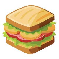 Close up of a sandwich cut in half on a rustic wooden table. showcasing the fine ingredients such as vector