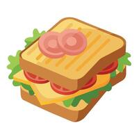 Grilled and pressed toast with smoked ham. cheese. tomato and lettuce vector