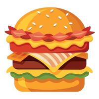 Double smash burger with crispy bacon cheddar cheese onions and fries vector