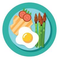 Delicious breakfast a plate with fried asparagus bacon and fried eggs vector
