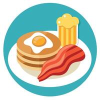 A delicious breakfast of pancakes. bacon. and eggs is served on a plate vector