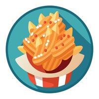 Loaded French fries with crispy bacon. cheese sauce. and spring onion. vector