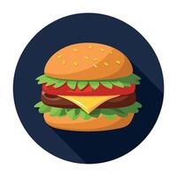 Burger with beef. lettuce. tomato. cheese. cucumber wih dark background vector