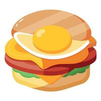 Close-up of a delicious breakfast sandwich with egg. bacon. and cheese. vector