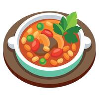 A plate of cassoulet. a rich and hearty stew made with white beans. pork. sausage. and duck or goose vector