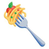 A forkful of pasta with cheese and pepper. Isolated on white background vector