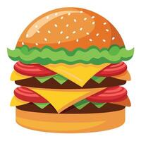 Delicious double cheeseburger with bacon and lettuce on a brioche bun vector