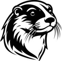An otter head with a black and white outline vector