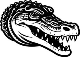 A black and white drawing of an alligator head vector