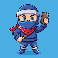 Adorable Ninja s Self Portrait Adventure with Smartphone vector