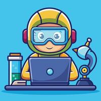Cartoon Icon of a Diver Using Laptop While Scuba Diving vector