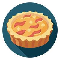 Close-up of a cheese and bacon filled quiche on a dark concrete table. vector
