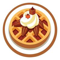 Delicious Bacon Pecan Waffles with Maple Pecan Sauce and Whipped Cream vector