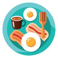 Delicious Breakfast with a Plate of Fried Eggs and Bacon and Coffee vector