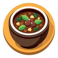 Brazilian feijoada in a ceramic bowl on a rustic wooden background vector