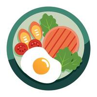 Concept art with copy space plate of egg grilled meat and vegetable vector