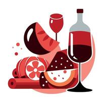 Charcuterie is shown in the background with red wine in the foreground vector