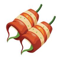 Bacon-wrapped jalapeno poppers stuffed with cream cheese and grilled to perfection vector
