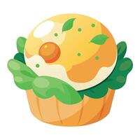 A tasty breakfast choice - an egg and vegetable muffin loaded with cheese and spinach vector