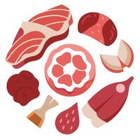 Assortment of various raw lamb cut parts with copy space vector