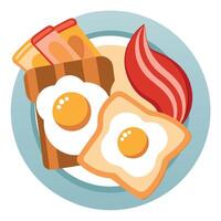 Hearty Breakfast with Fried Eggs. Bacon. and Toasted Bread vector