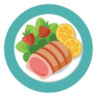 Bacon wrapped pork tenderloin with potato and veggies on plate vector