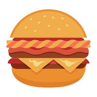 Cheesy bacon smashburger made at home with a rustic touch. vector