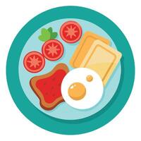 A plate of breakfast with toast. eggs. bacon. and tomatoes. vector