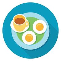 A plate of three eggs with yellow yolks and a cup of coffee vector