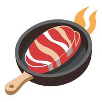 Beef tenderloin steak wrapped in bacon stored into the pan vector