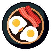 Crispy Bacon and Sunny Side Up Eggs on a Dark Plate vector