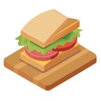 A close up of a sandwich cut in half on a cutting board vector