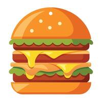 A juicy burger. piled high with layers of melted cheese. vector
