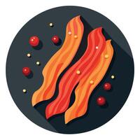 Crispy bacon strips on a slate plate with peppercorns. vector