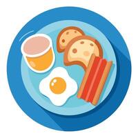Delicious breakfast plate with eggs bacon and toast vector